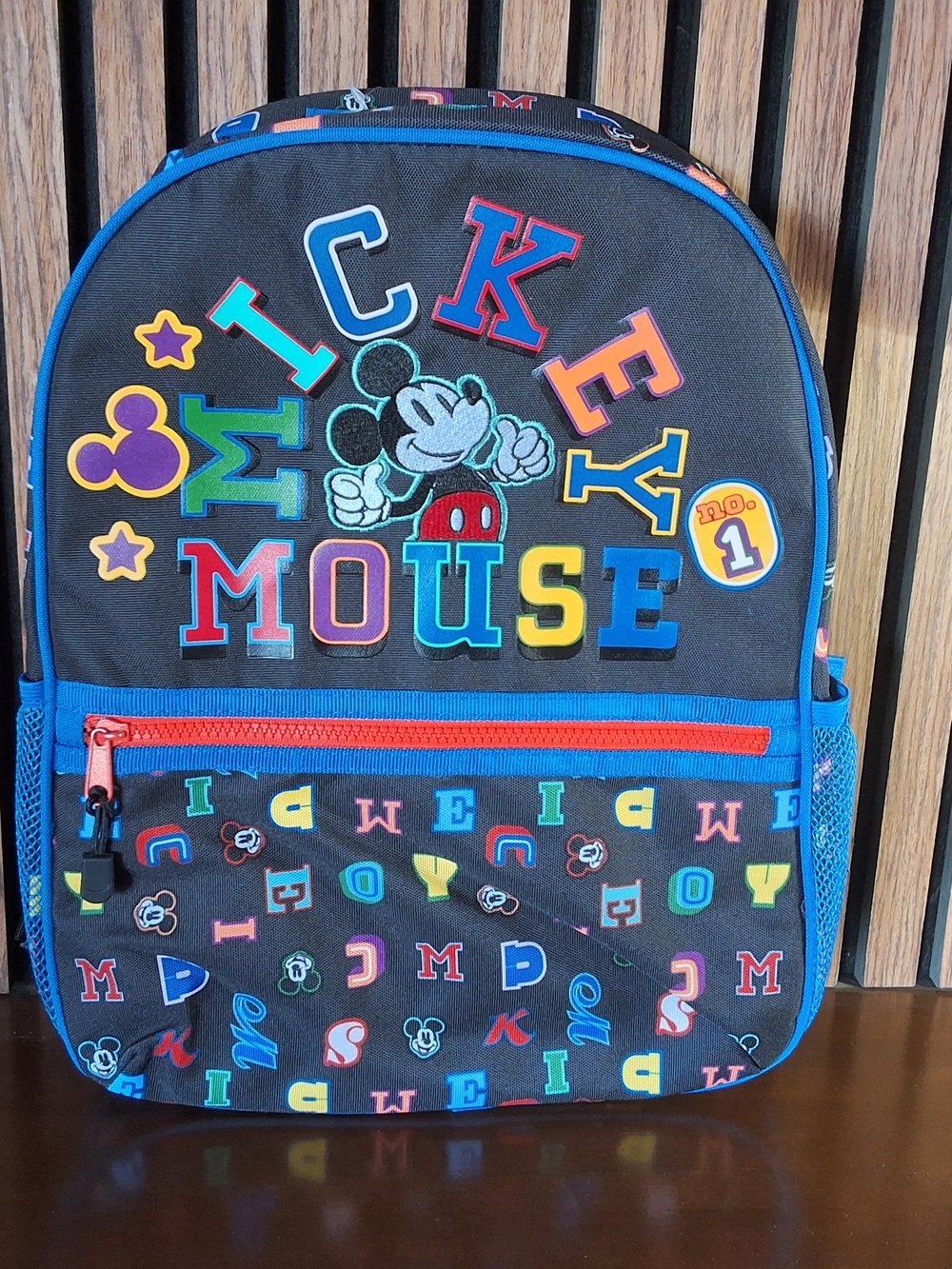 Disney Mickey Mouse Black Backpack with Blue and Red Accents